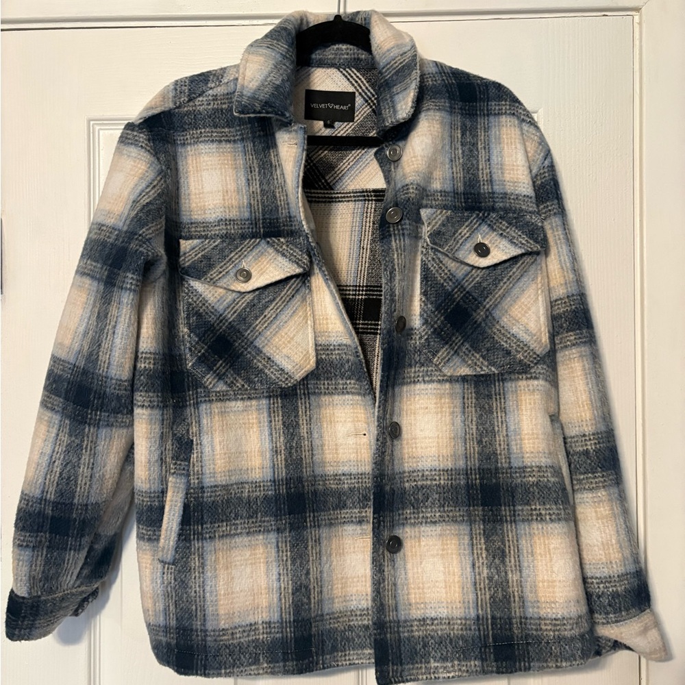 Velvet Heart Light Blue and Cream Plaid Jacket Shirt